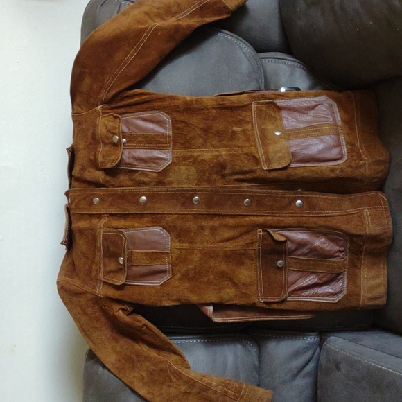 Rare vintage brown leather and suede reversible jacket 100% genuine from Mexico - Picture 1 of 8